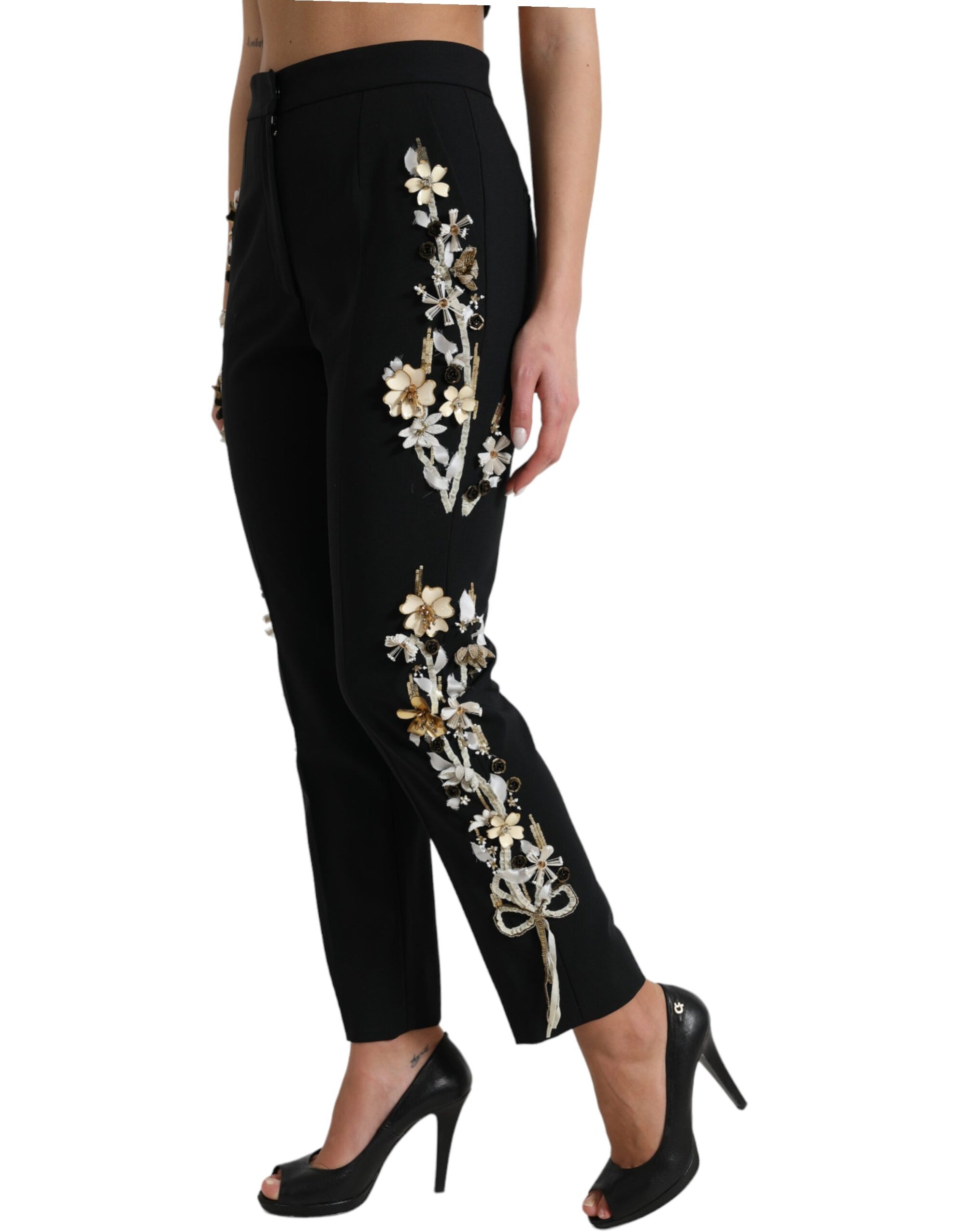 Dolce &amp; Gabbana Elegant High Waist Floral Tapered Pants