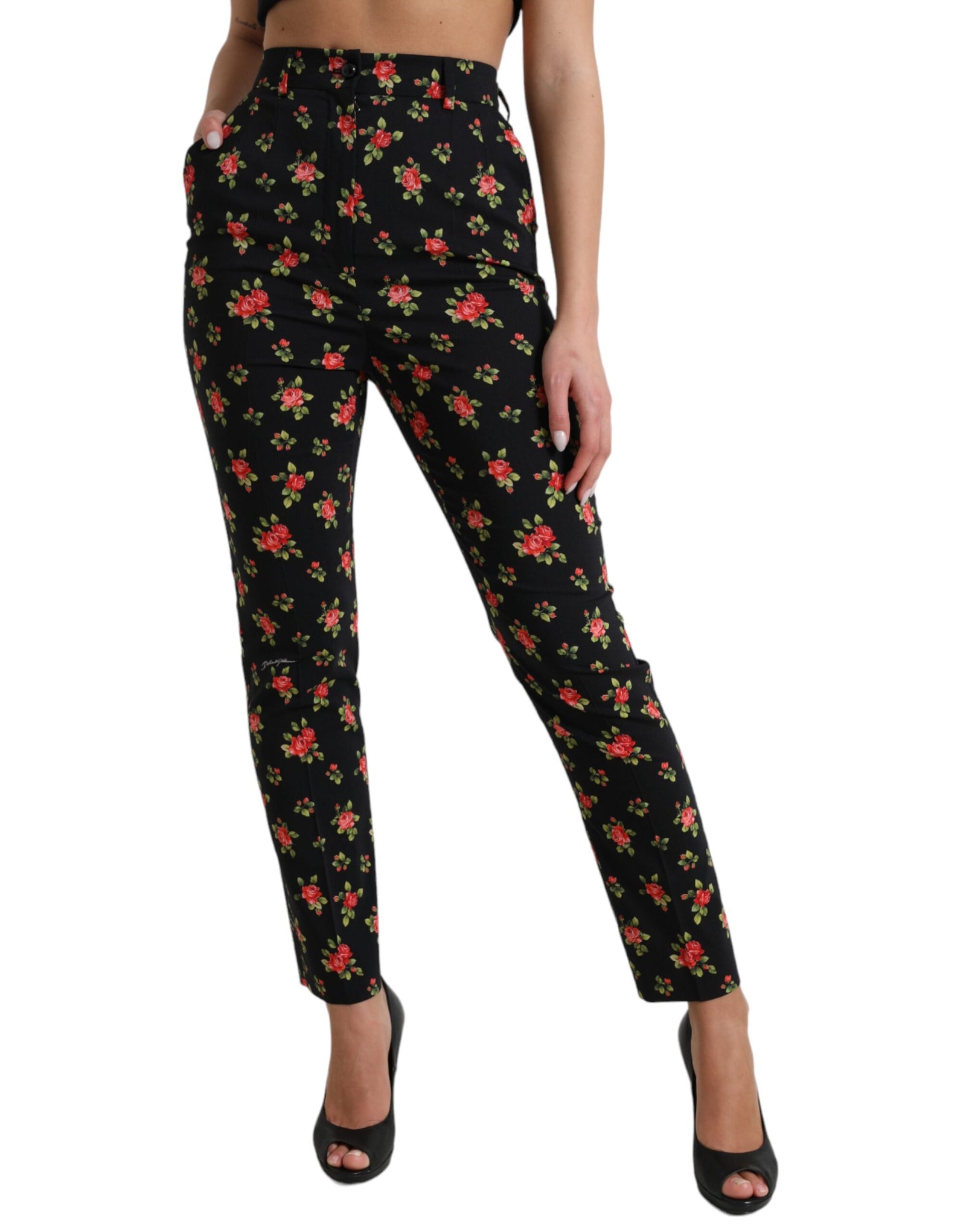Dolce &amp; Gabbana Elegant High-Waist Floral Tapered Pants