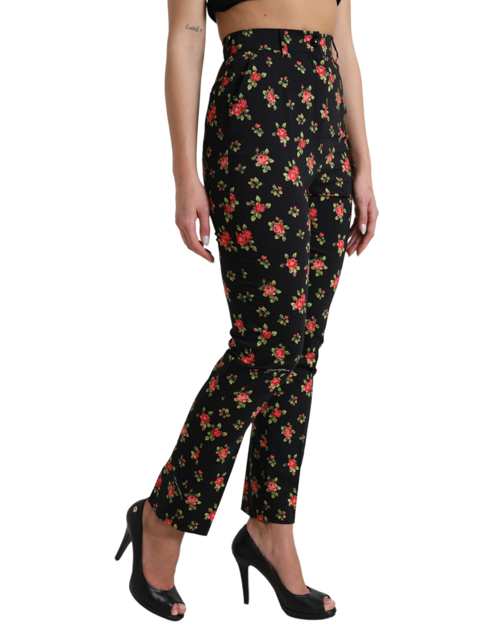 Dolce &amp; Gabbana Elegant High-Waist Floral Tapered Pants