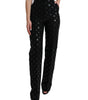 Dolce &amp; Gabbana Chic High Waist Straight Pants with Logo Print