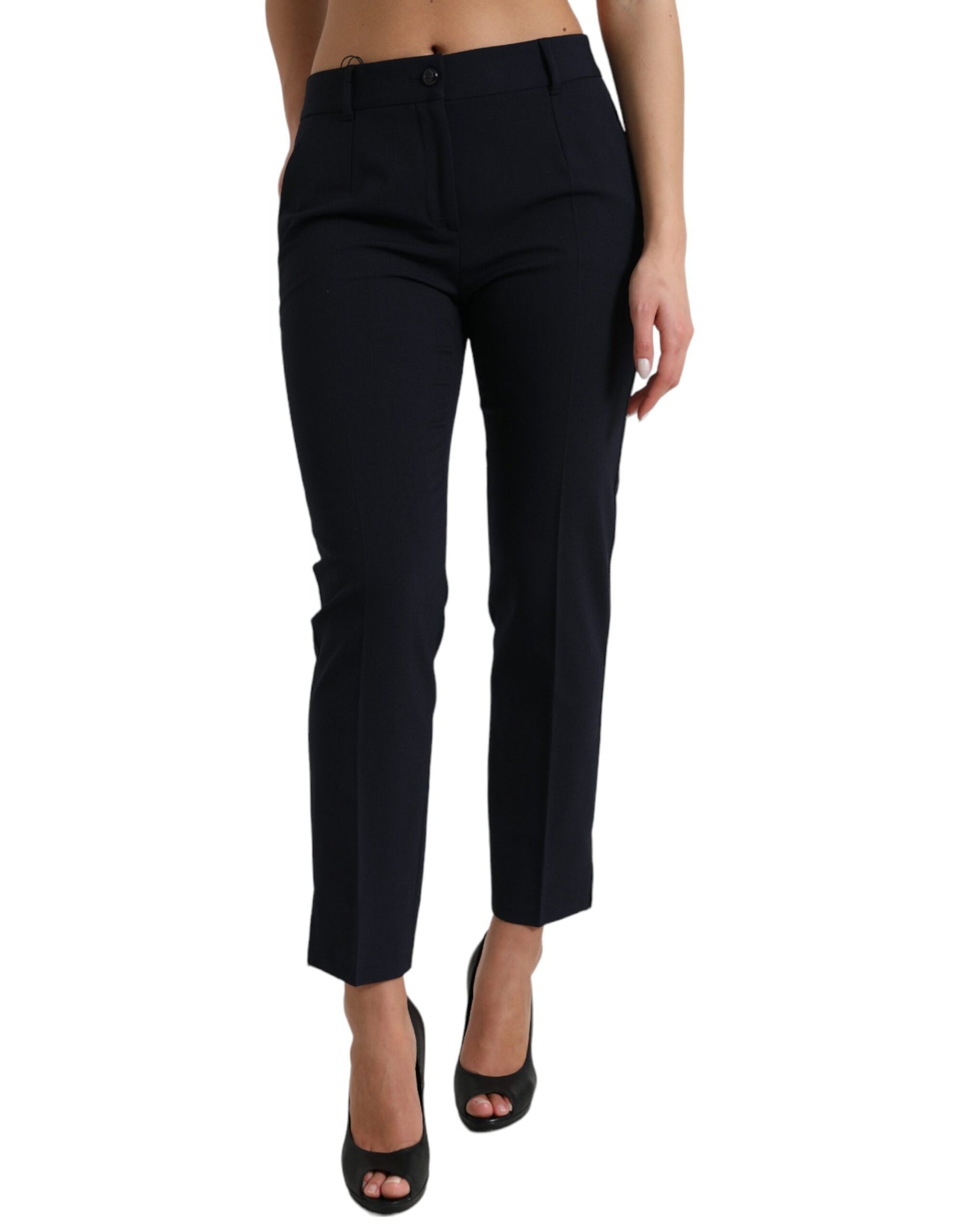 Dolce &amp; Gabbana Elegant Mid Waist Tapered Pants in Blue