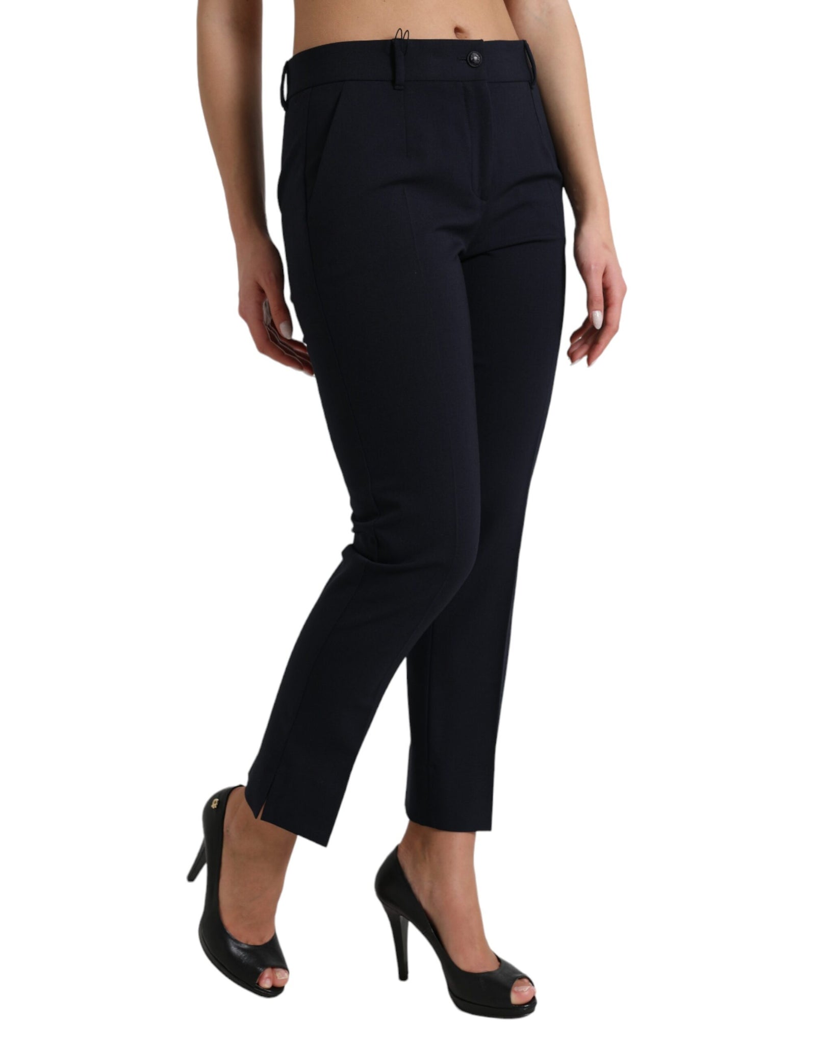Dolce &amp; Gabbana Elegant Mid Waist Tapered Pants in Blue