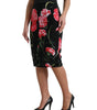 Dolce & Gabbana Black Carnation Pencil Cut Knee Length Skirt