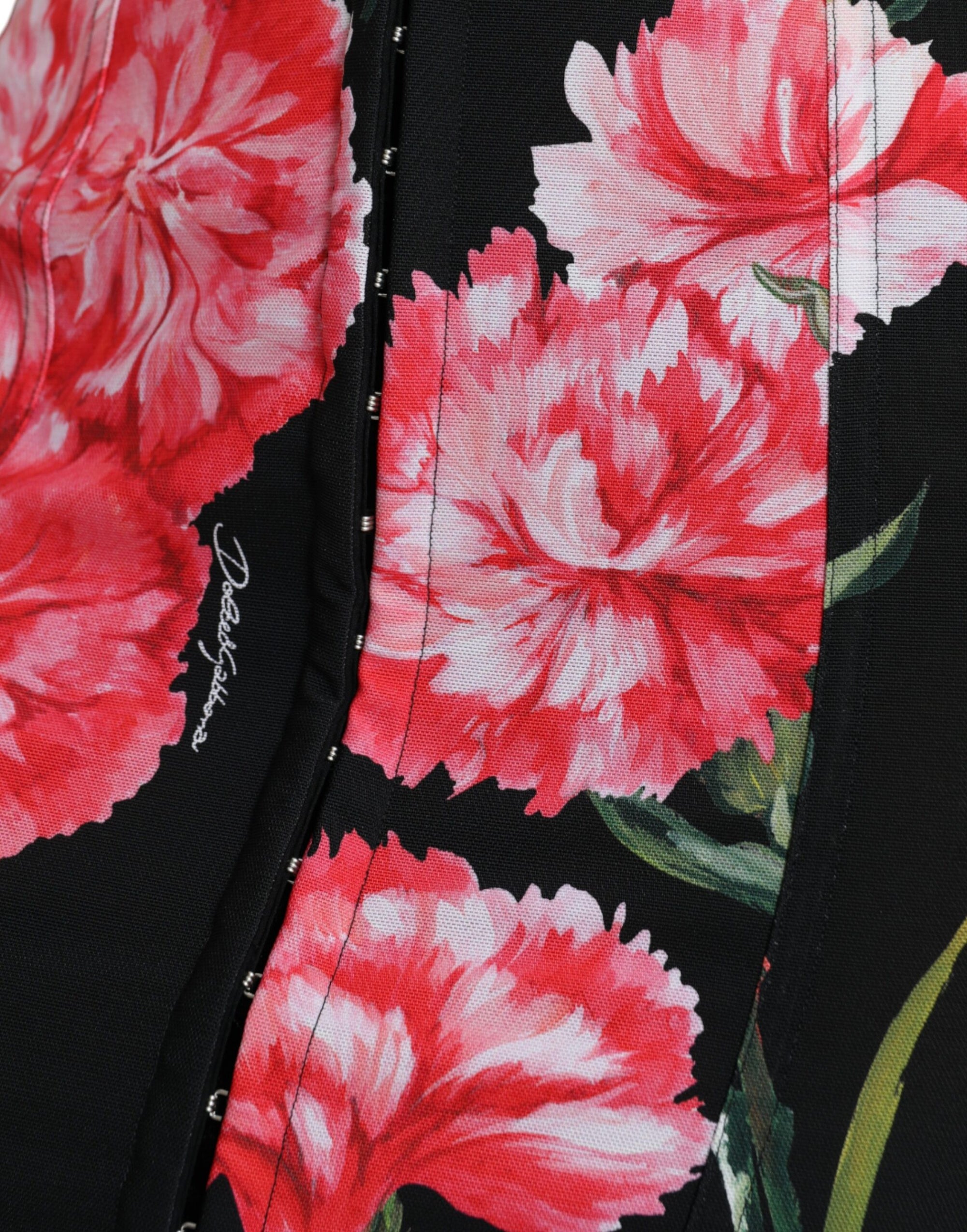 Dolce & Gabbana Black Carnation Pencil Cut Knee Length Skirt