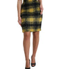 Dolce & Gabbana Yellow Black Brushed Checked Wool Pencil Cut Skirt