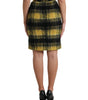 Dolce & Gabbana Yellow Black Brushed Checked Wool Pencil Cut Skirt