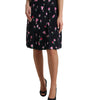 Dolce & Gabbana Black Rose High Waist A-line Knee Length Skirt