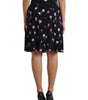 Dolce & Gabbana Black Rose High Waist A-line Knee Length Skirt