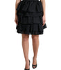 Dolce & Gabbana Black Tiered Aline High Waist Silk Mini Skirt