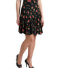 Dolce & Gabbana Black Rose Print High Waist A-line Mini Skirt
