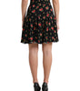 Dolce & Gabbana Black Rose Print High Waist A-line Mini Skirt