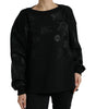 Dolce & Gabbana Black Pullover Floral Logo Applique Sweater
