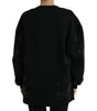 Dolce & Gabbana Black Pullover Floral Logo Applique Sweater