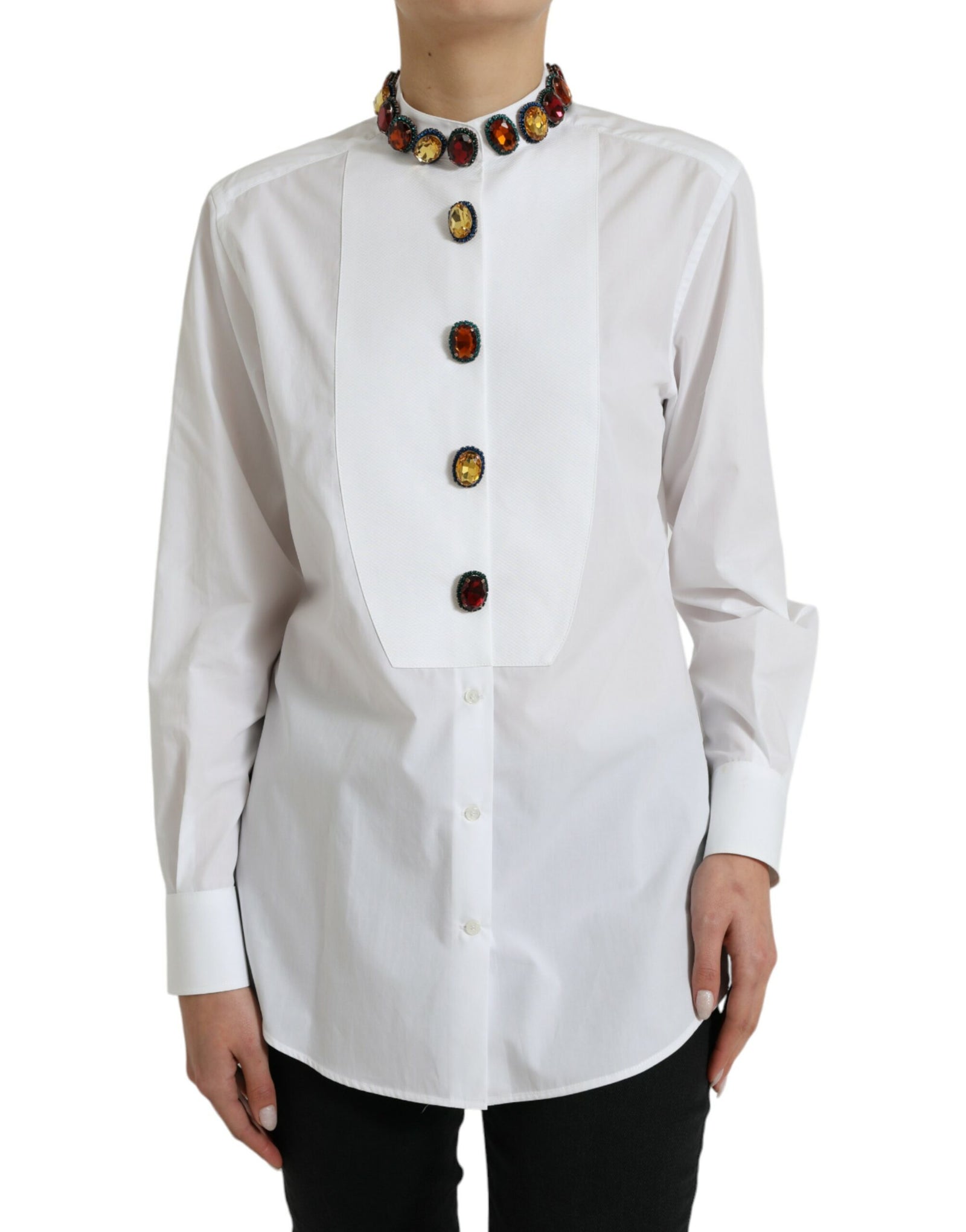 Dolce & Gabbana - Haut élégant en coton blanc orné de cristaux
