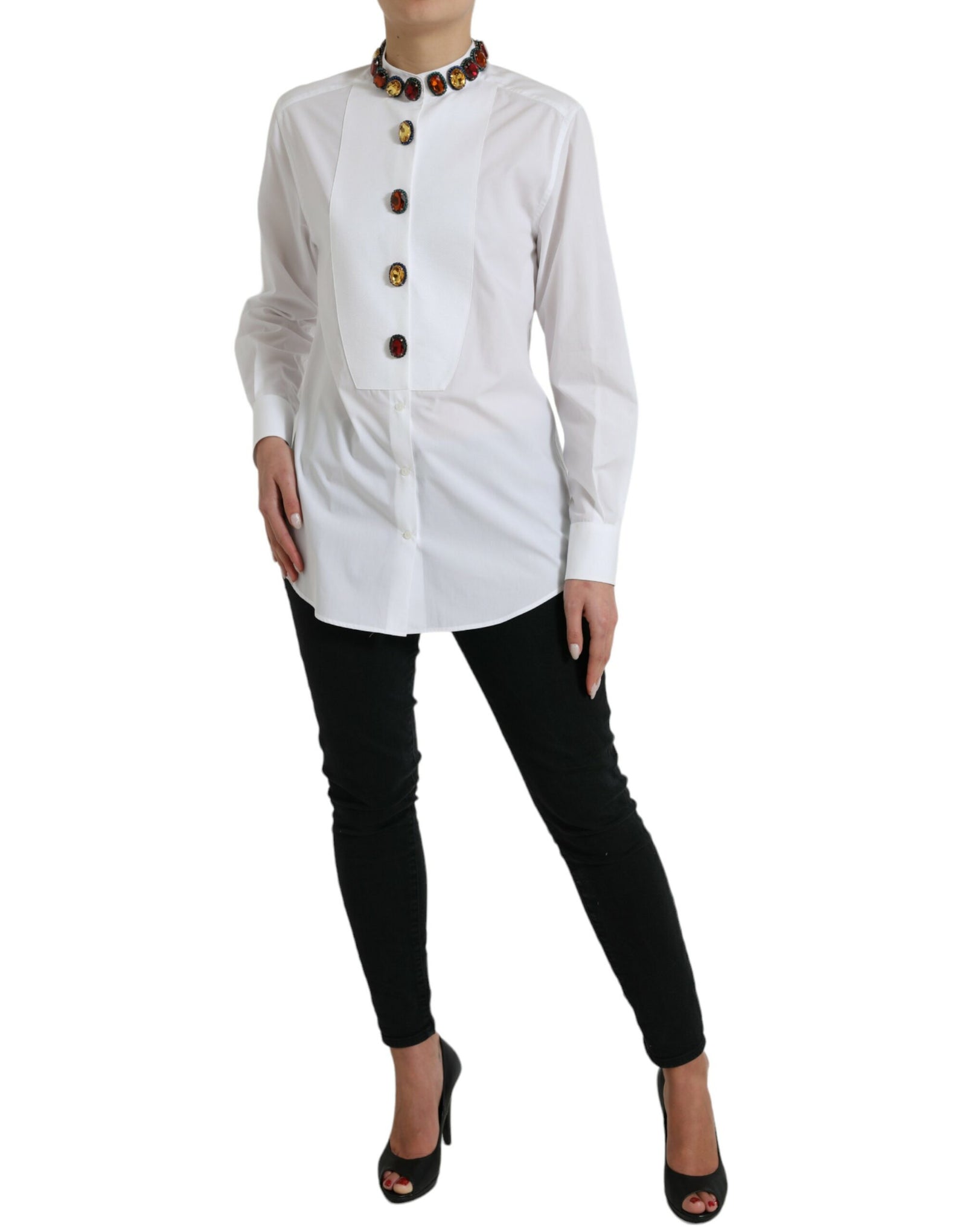 Dolce & Gabbana - Haut élégant en coton blanc orné de cristaux