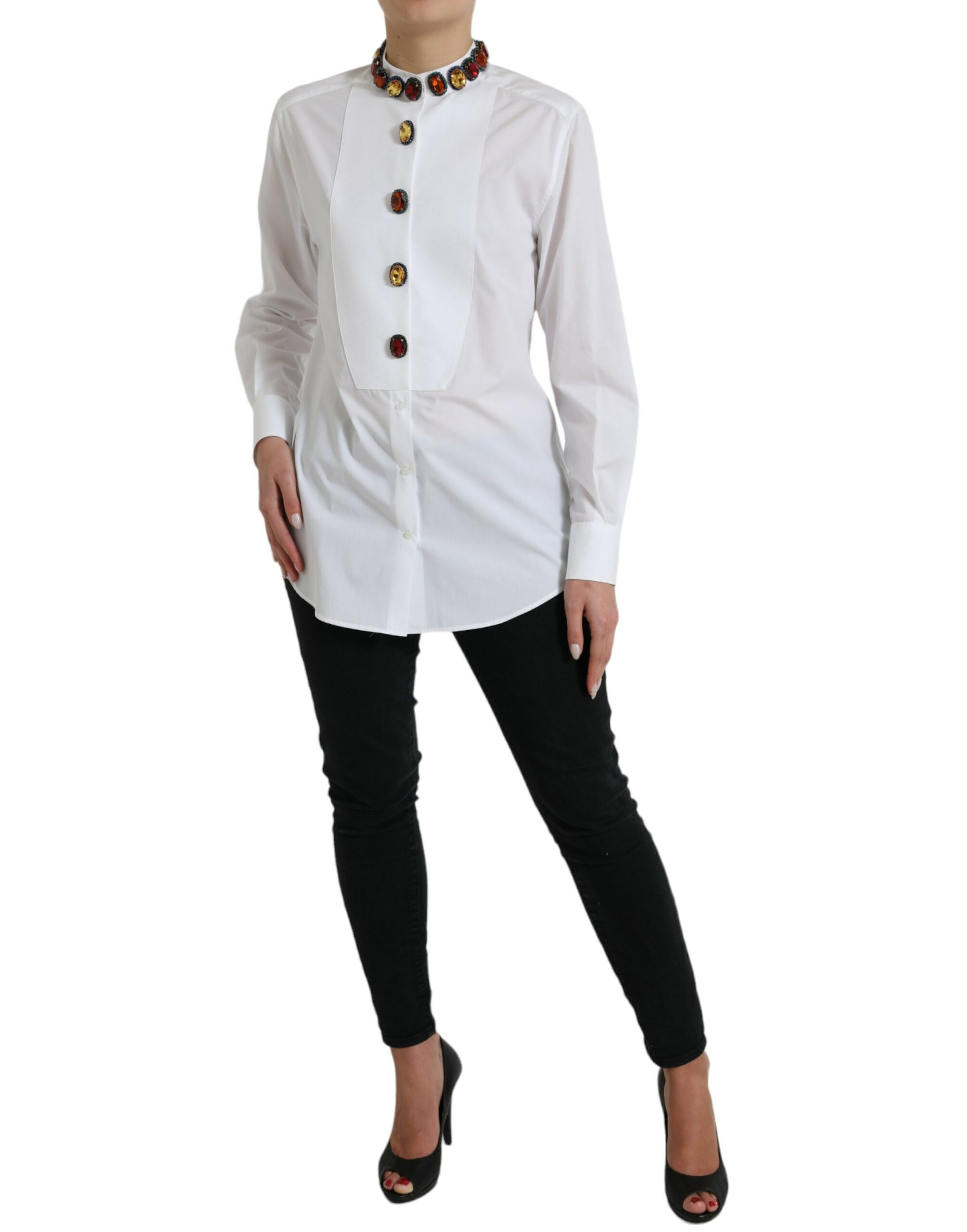 Dolce & Gabbana - Haut élégant en coton blanc orné de cristaux