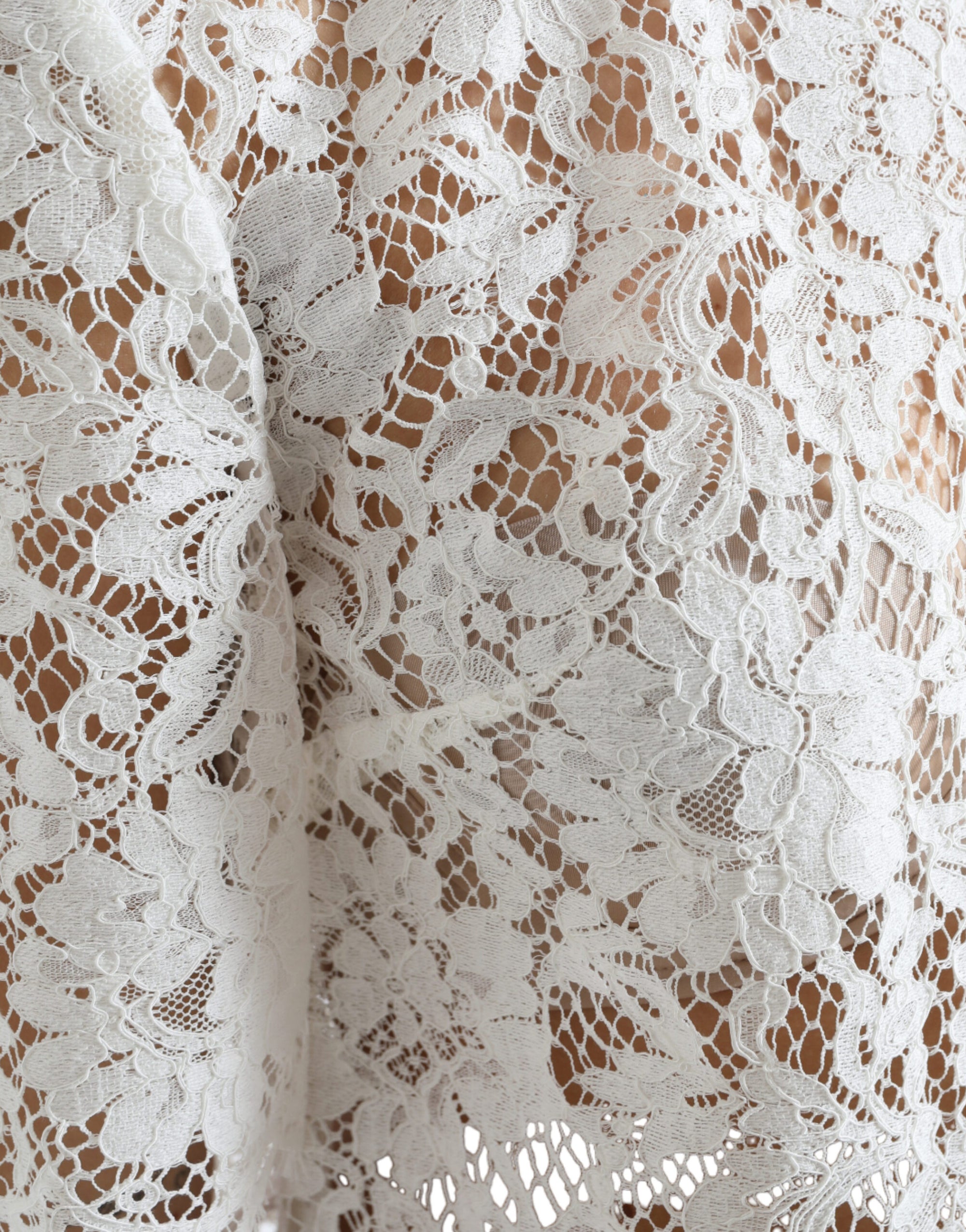 Dolce & Gabbana White Floral Lace Cotton Round Neck Blouse Top