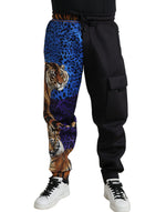 Dolce & Gabbana Black Tiger Print Cargo Jogger Pants