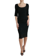 Dolce & Gabbana Black Floral Lace Viscose Bodycon Midi Dress