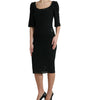 Dolce & Gabbana Black Floral Lace Viscose Bodycon Midi Dress