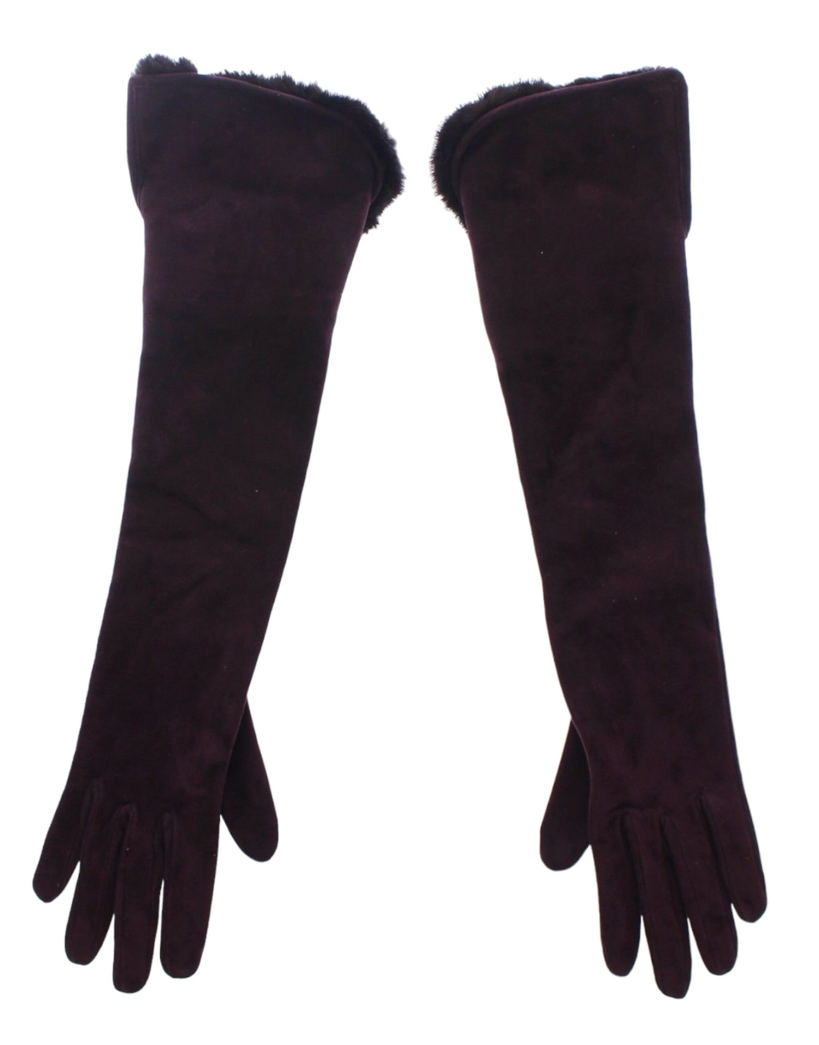Gants élégants en fourrure violette Dolce &amp; Gabbana jusqu'aux coudes