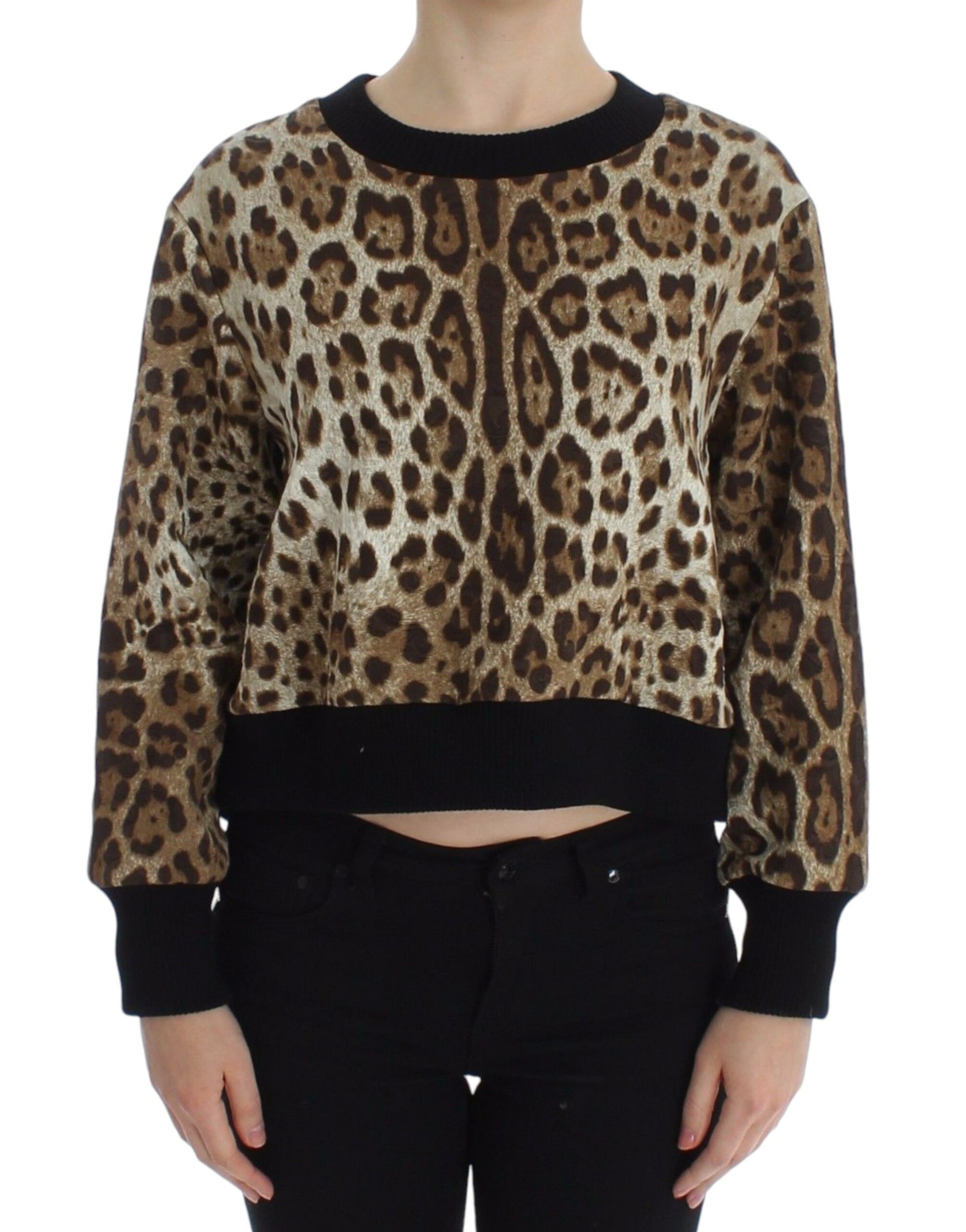 Dolce &amp; Gabbana Elegant Leopard Print Short Sweater Top