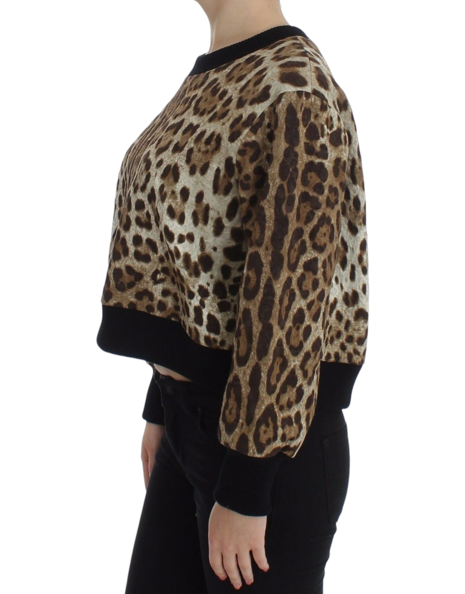 Dolce &amp; Gabbana Elegant Leopard Print Short Sweater Top
