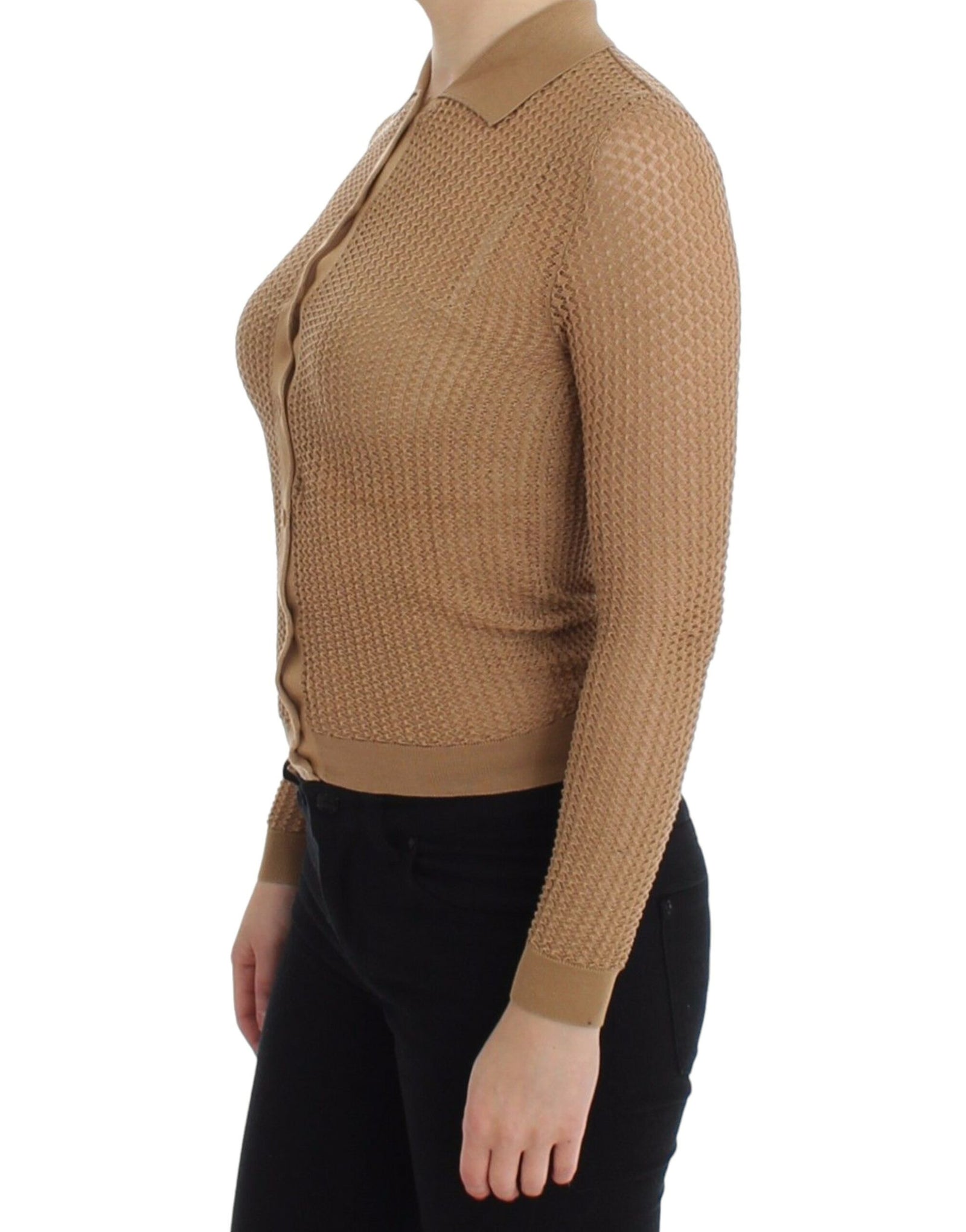 Dolce &amp; Gabbana Beige Knitted Cotton Polo Cardigan Sweater