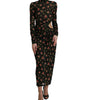 Dolce & Gabbana Black Floral Cut Out Sheath Long Maxi Dress