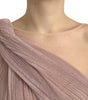 Dolce & Gabbana Pink One Shoulder Pleated Lame Tulle Dress