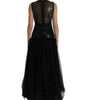 Dolce & Gabbana Black Sequined Sleeveless Mesh Layered Gown Dress