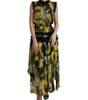 Dolce & Gabbana Black Sunflower A-line Pleated Maxi Dress