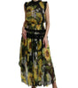 Dolce & Gabbana Black Sunflower A-line Pleated Maxi Dress