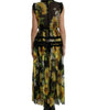 Dolce & Gabbana Black Sunflower A-line Pleated Maxi Dress