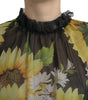 Dolce & Gabbana Black Sunflower A-line Pleated Maxi Dress