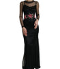 Dolce & Gabbana Black Floral Embroidery Mesh Tulle Gown Dress