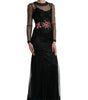 Dolce & Gabbana Black Floral Embroidery Mesh Tulle Gown Dress
