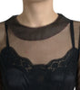 Dolce & Gabbana Black Floral Embroidery Mesh Tulle Gown Dress