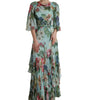 Dolce & Gabbana Blue Floral Print Tiered Long Maxi Dress