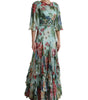 Dolce & Gabbana Blue Floral Print Tiered Long Maxi Dress