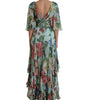 Dolce & Gabbana Blue Floral Print Tiered Long Maxi Dress