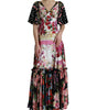 Dolce & Gabbana Multicolor Floral Print Silk Twill Gown Dress