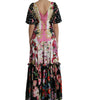 Dolce & Gabbana Multicolor Floral Print Silk Twill Gown Dress