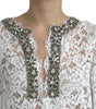 Dolce & Gabbana White Lace Crystal Embellished Shift Dress
