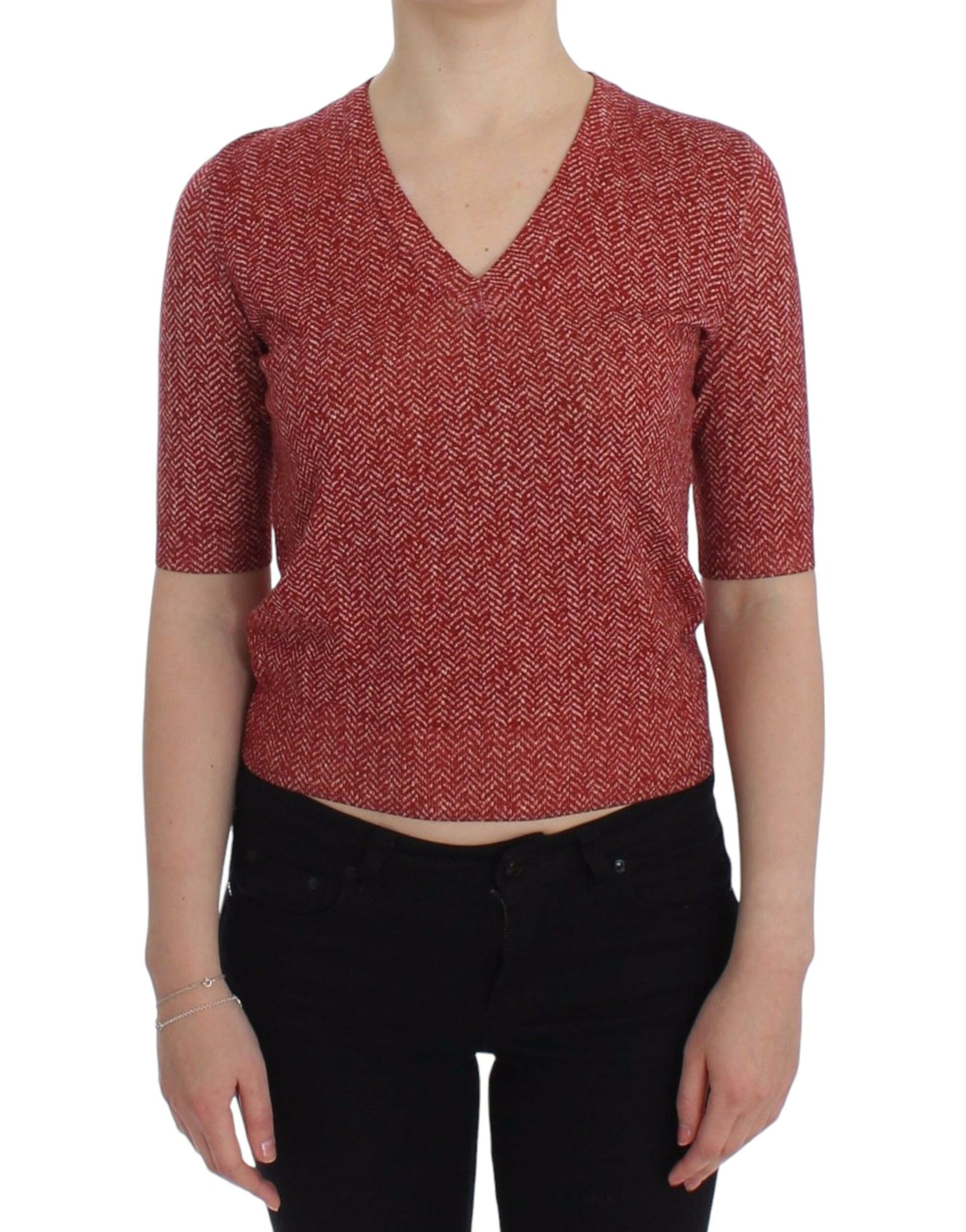 Dolce &amp; Gabbana Enchanting Red Tweed V-Neck Sweater