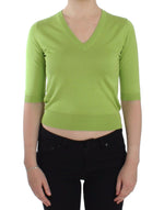 Dolce &amp; Gabbana Emerald Green Wool V-Neck Pullover