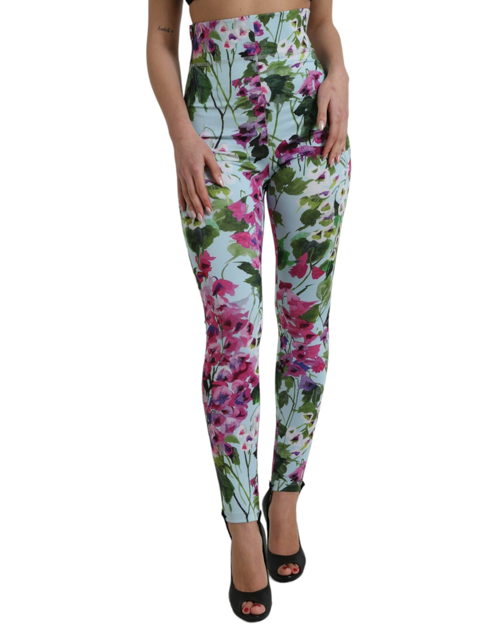 Dolce &amp; Gabbana Elegant Floral High-Rise Leggings Pants