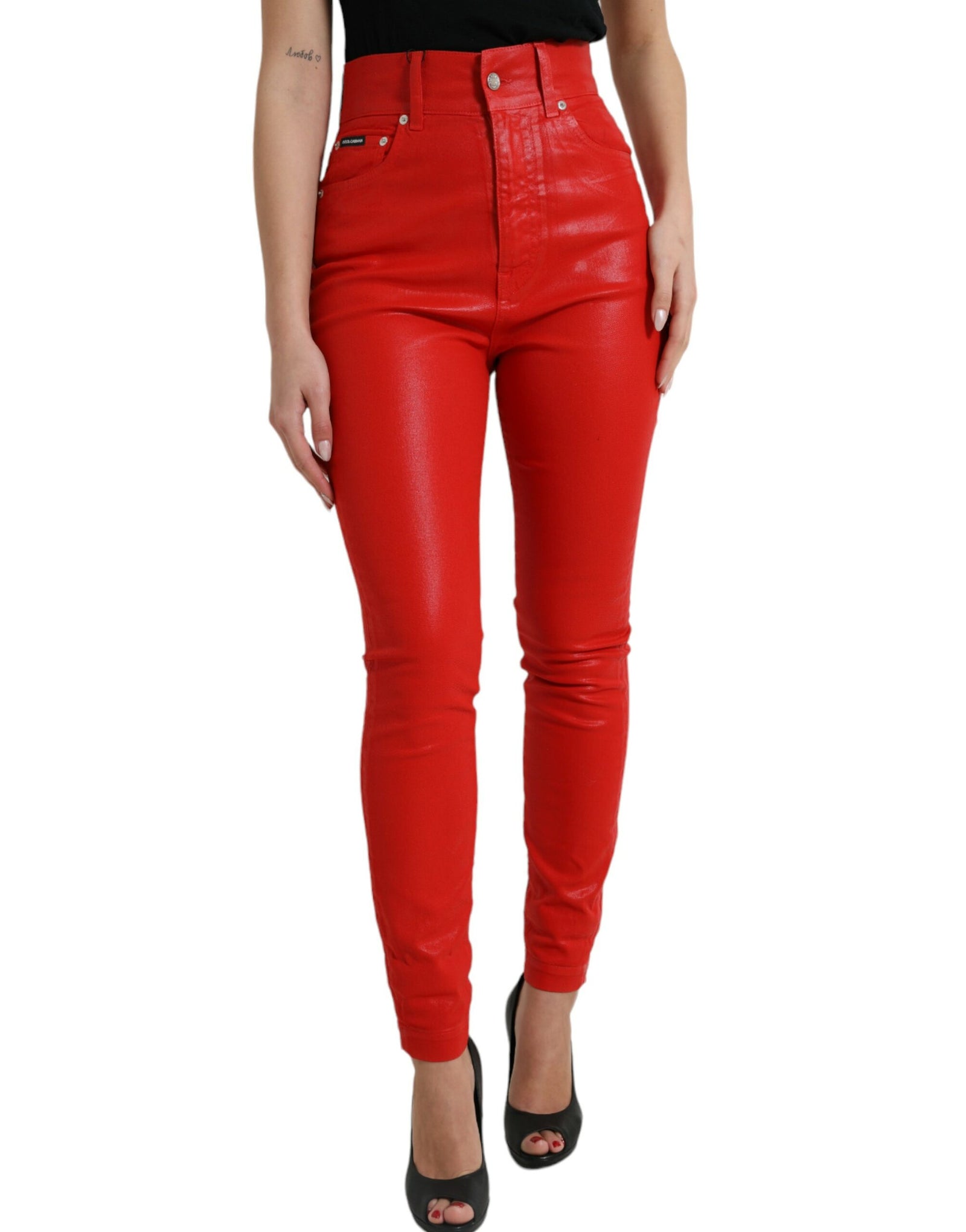 Dolce &amp; Gabbana Elegant High-Waist Stretch Denim in Red