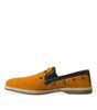 Dolce & Gabbana Orange Linen Leather Studded Loafers Shoes