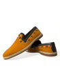 Dolce & Gabbana Orange Linen Leather Studded Loafers Shoes
